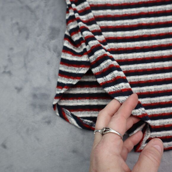 2 Hearts Shirt Womens Multicolor Pinstriped Cowl Neck Quarter Sleeve Top - Picture 9 of 15